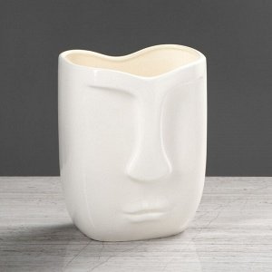 Ваза керамика настольная "Лицо", глянец, белая, 19 см