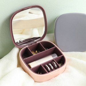 Органайзер для хранения с зеркалом "ТАРТОНА", цвет пудровый, 10*3см (упаковка коробка)