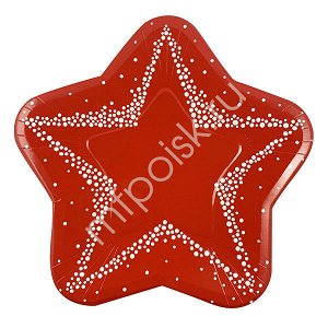 Y 25см Тарелки-Звезды бумажные ламинированные Красные 6шт