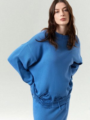 Джемпер oversize с разрезами, B3119/masmavi