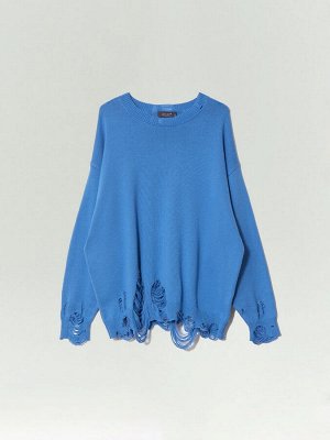 Джемпер oversize с разрезами, B3119/masmavi
