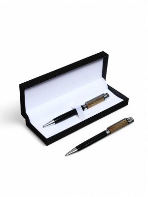 Ручка подарочная шариковая в футляре из искусственной кожи Calligrata «VIP», поворотная, корпус чёрный с серебряными вставками