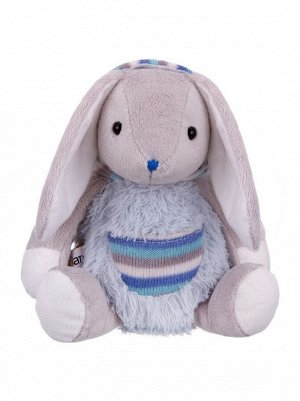 Игрушка мягкая Зайчик в меховом голубом худи с карманом 19 см Relana