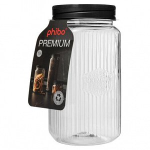 "Phibo" Банка для хранения квадратная с рельефом "PREMIUM" 1,3л цв.черный