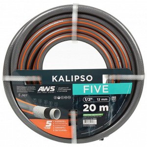 Шланг поливочный, 1/2 '', внутренний d12 мм, 25 атм, армированный, 20 м, 5 слоев, Kalipso, Five, ПВХ, антиторсионный, всесезонный, AGL261220