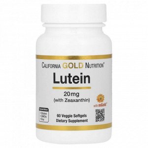 Лютеин для глаз California Gold Nutrition Lutein+Zeaxanthin 20мг - 60 гел.капс