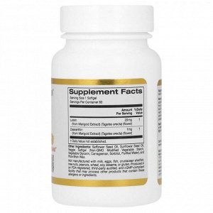 Лютеин для глаз California Gold Nutrition Lutein+Zeaxanthin 20мг - 60 гел.капс