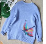 Кашемировый вязаный свитер с принтом,голубой