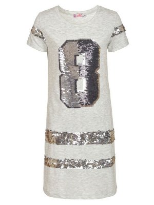 Платье для девочки декорировано двусторонними пайетками  Цвет:серый меланж