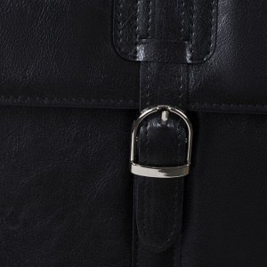 Сумка-портфель мужская на молнии, 3 отдела, длинный ремень, цвет чёрный