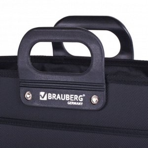 Портфель пластиковый А4 BRAUBERG, 3 отделения, 390 х 315 х 120 мм, на молнии, чёрный