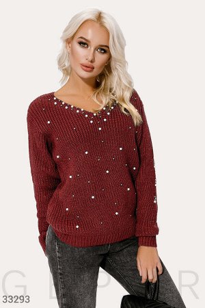 Бордовый вязаный пуловер