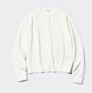 UNIQLO Женский вязаный кардиган из модала и хлопка с круглым вырезом, длинный рукав 474982 зеленый
