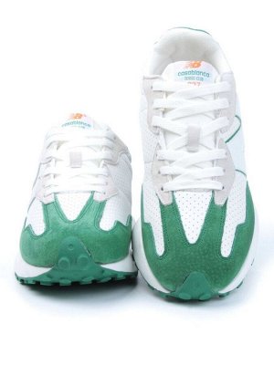03-A327-17 WHITE/GREEN Кроссовки мужские (натуральная замша, искусственная кожа)