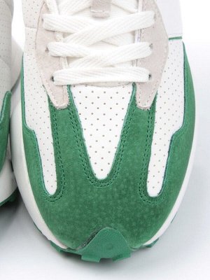 03-A327-17 WHITE/GREEN Кроссовки мужские (натуральная замша, искусственная кожа)