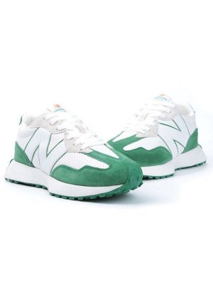 03-A327-17 WHITE/GREEN Кроссовки мужские (натуральная замша, искусственная кожа)