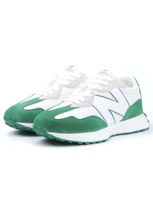 03-A327-17 WHITE/GREEN Кроссовки мужские (натуральная замша, искусственная кожа)