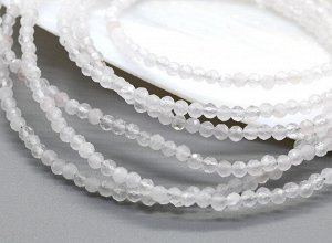 Колье розовый кварц 3 нити шарик 3мм