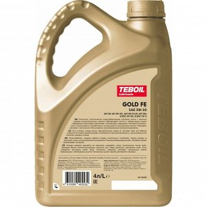 Масло моторное Teboil Gold FE 5w30, синтетическое, API SP RC, ILSAC GF-6A, для бензинового двигателя, 4л, арт. 3470594