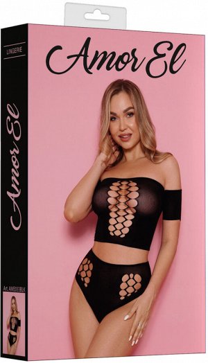Комплект из топа и трусиков со шнуровкой S/L(42-46) (чёрный)