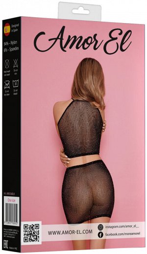 Комплект из топа и юбки со стразами S/L(42-46) (чёрный)
