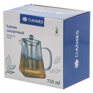 Чайник заварочный стекло, металл, 0.75 л, с ситечком, Daniks, B050187