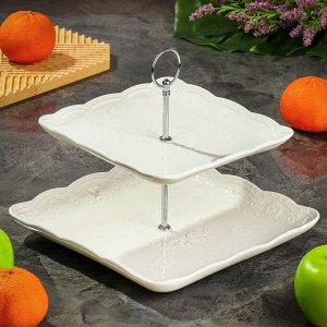 Ваза для фруктов, 2 яруса, керамика, 20х25 см, Y4-6551, белая