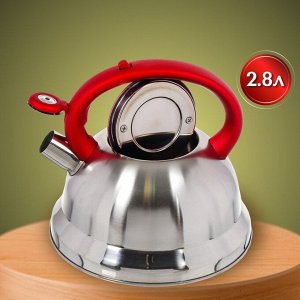 Чайник нержавеющая сталь, 2.8 л, со свистком, матовый, ручка с силиконовым покрытием, Daniks, красный, MSY-013R