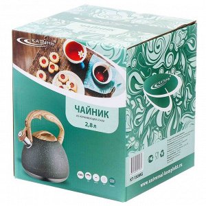 Чайник нержавеющая сталь, 2.8 л, со свистком, ручка soft touch, Катунь, Гранит, индукция, серый, КТ-150MG