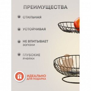 Ваза для фруктов, 2 яруса, металл, на ножке, 25х25х37 см, Y4-7625, черная