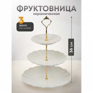 Ваза для фруктов, 3 яруса, керамика, 25.5х2.5, 20.5х2, 15.5х1.5 см, Y4-6315, белая