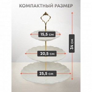 Ваза для фруктов, 3 яруса, керамика, 25.5х2.5, 20.5х2, 15.5х1.5 см, Y4-6315, белая