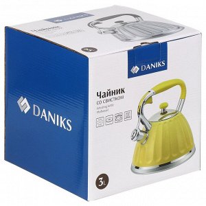 Чайник нержавеющая сталь, 3 л, со свистком, ручка бакелитовая, Daniks, индукция, желтый, GS-04611Y
