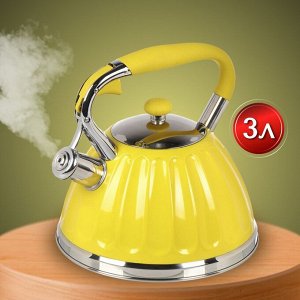 Чайник нержавеющая сталь, 3 л, со свистком, ручка бакелитовая, Daniks, индукция, желтый, GS-04611Y