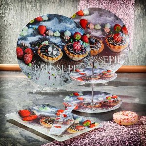 Блюдо стекло, для сервировки, круглое, 30 см, вращающееся, Пирожные, Daniks