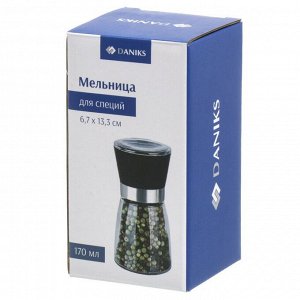 Мельница для специй стекло, пластик, 170 мл, черная, Daniks, YM6713DD