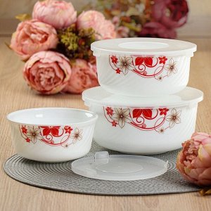 Салатник стеклокерамика, круглый, 3 шт, 9 см, 19, 16, 14 см, 0.5, 0.8, 1.4 л, с крышкой, Кармен, Daniks, BY14HDW-3-T36 DANIKS