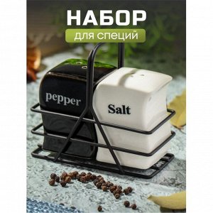Набор для специй керамика, 2 шт, на подставке, бело-черный, Y4-8378