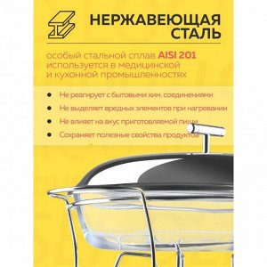 Мармит стекло, нержавеющая сталь, 3 л, 44x24.5x16.5 см, овальный, Attribute, ABI010