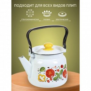 Чайник сталь, эмалированное покрытие, 2.3 л, с пластиковой кнопкой, ручка металлическая, Сибирские товары, Каприче, белый, С2714.3*118