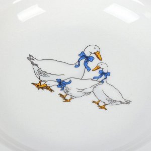 Тарелка суповая, фарфор, 20 см, круглая, Гладкий край Гуси, Дулевский фарфор, 101922