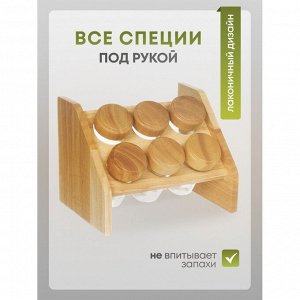 Набор для специй стекло, дерево, 6 шт, на подставке, бежевый, Y3-1139