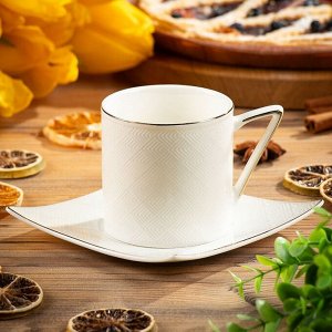 Чайная пара керамика, 2 предмета, на 1 персону, 200 мл, Daniks, Y4-4398, подарочная упаковка, белая