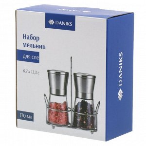 Набор для специй стекло, металл, 170 мл, 2 шт, с подставкой, Daniks, YM6713/2