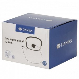 Чайник сталь, эмалированное покрытие, 2.5 л, ручка металл, Daniks, Белый мрамор, индукция, Y4-8972