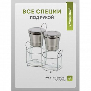 Набор для специй стекло, нержавеющая сталь, 2 шт, на подставке, серебро, Y4-8696