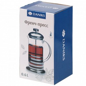 Френч-пресс 0.6 л, стекло, нержавеющая сталь, Daniks, Штрих