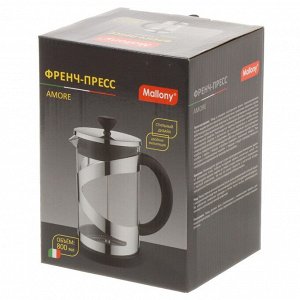 Френч-пресс 0.8 л, стекло, нержавеющая сталь, Mallony, Amore, 107622