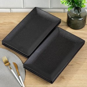 Блюдо керамика, прямоугольное, 35 см, 6 шт, черное, Крафт, Daniks, A21527Y101