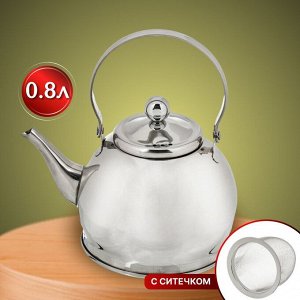 Чайник нержавеющая сталь, 0.8 л, зеркальный, с ситечком, Daniks, индукция, GS-04327